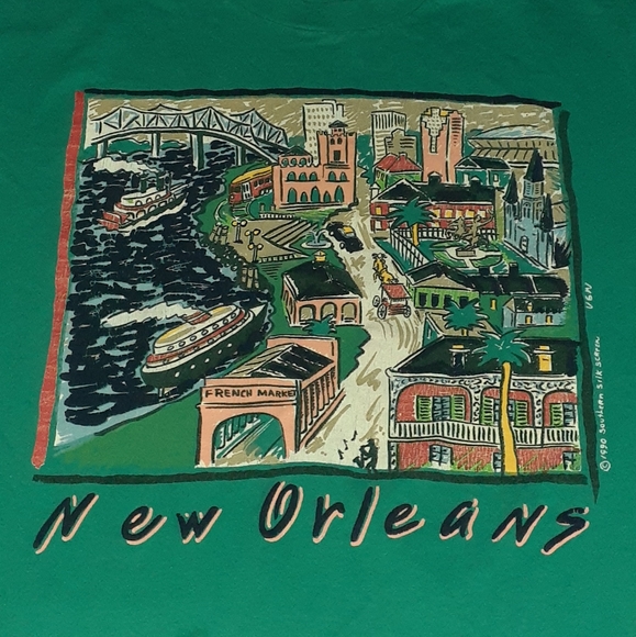 1990 New Orleans Louisiana Art Print Single Line Stitch Tee Vintage 90s Shirt - Picture 1 of 6